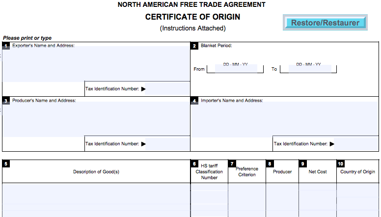 certificate of origin form template